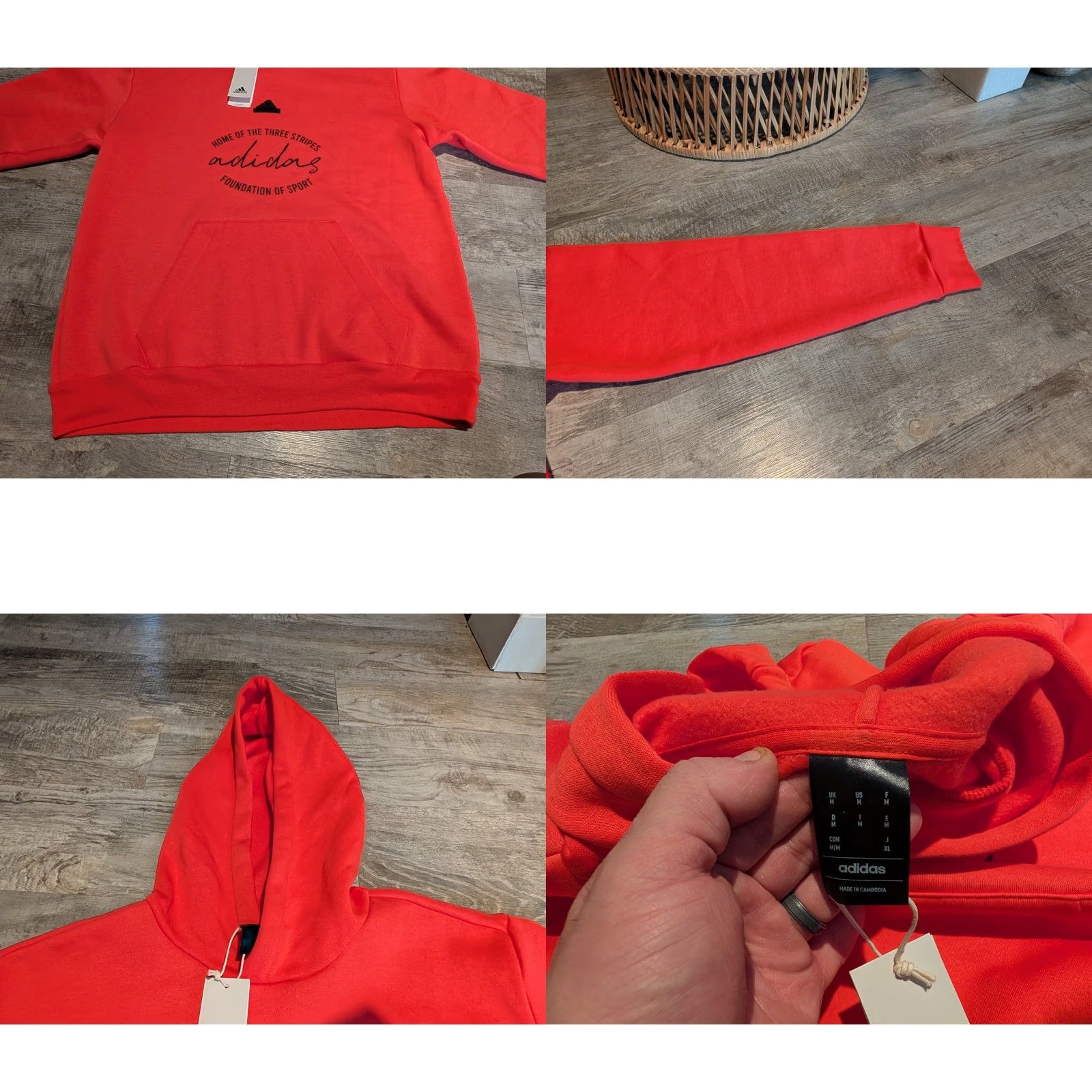 Adidas Adidas Hoodie Men M Orange Three Stripes Pocket Hooded Fleece Classic Sports All Seasons Mens Size US M / EU 48-50 / 2 - 8 Thumbnail