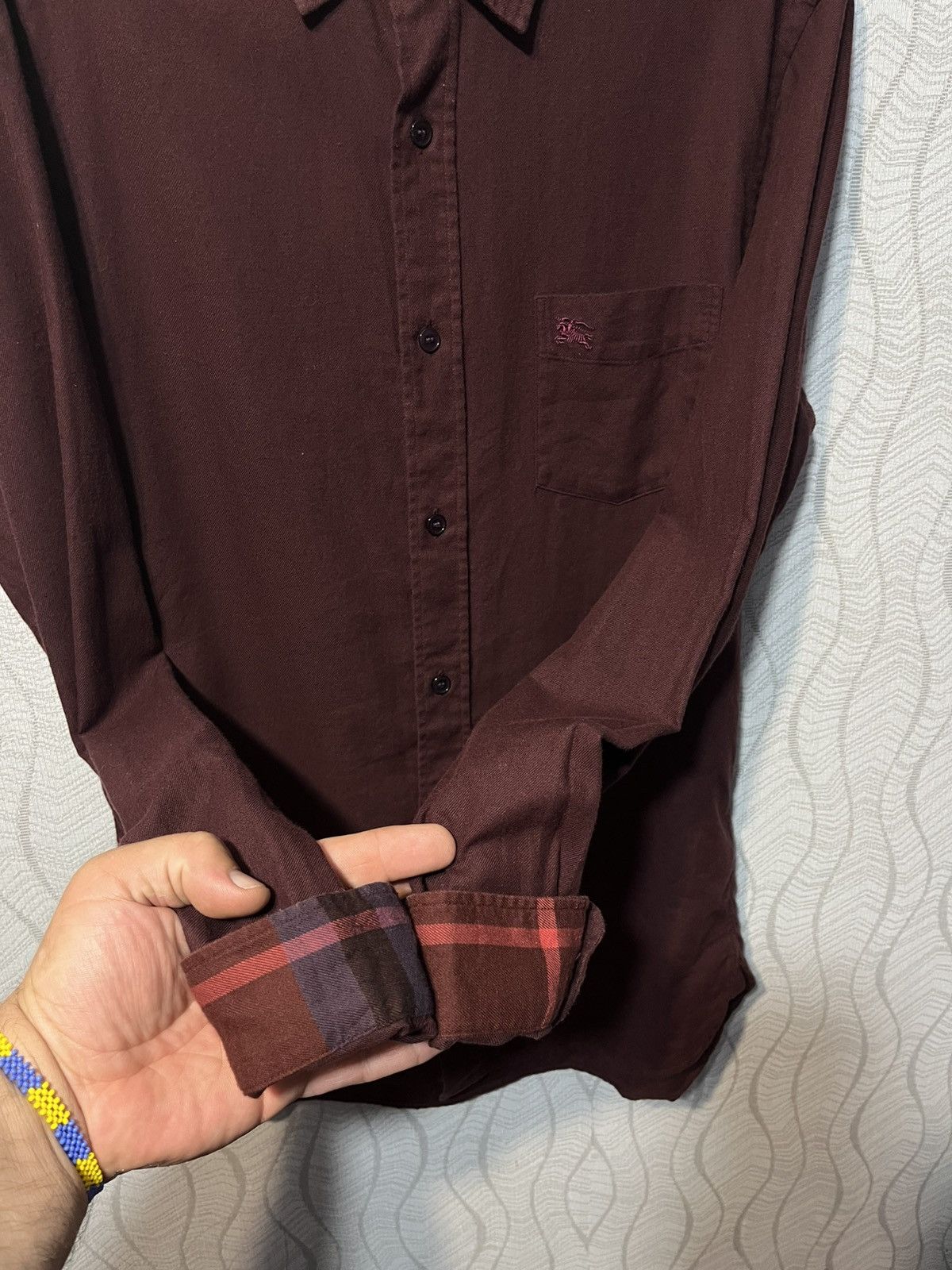 Burberry Burberry Burgundy Men’s Cotton Logo Shirt Button Up Size S Size US S / EU 44-46 / 1 - 4 Thumbnail