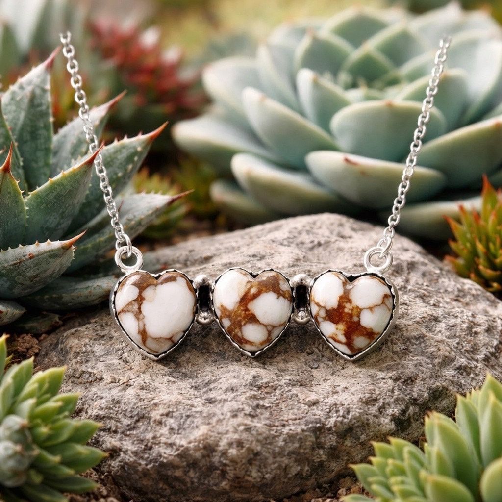 & Other Stories Wild Horse Jasper Three Stone Heart Necklace Sterling Silver Size ONE SIZE - 5 Thumbnail