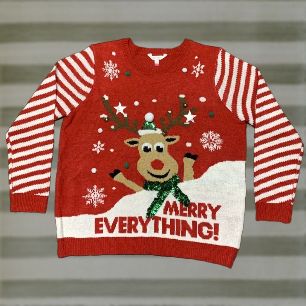 Vintage VINTAGE Christmas Sweater Woman’s XXXL Reindeer Jingle Bells Red White 3D Festive Fun Size XXL / US 16-18 / IT 52-54 - 1 Thumbnail