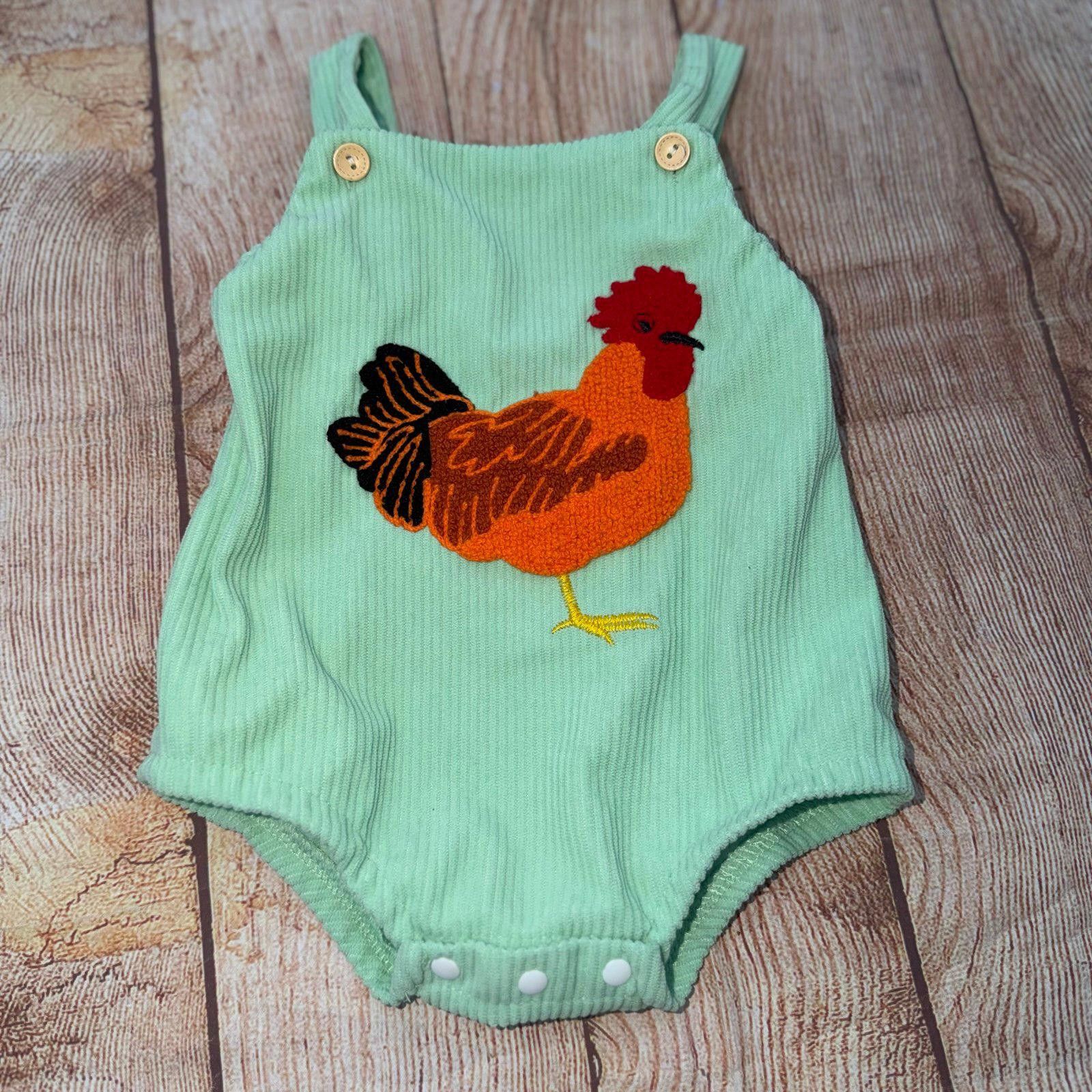Other 0-3 Months Vintage-Style Green Corduroy Romper with Rooster Size ONE SIZE - 1 Thumbnail