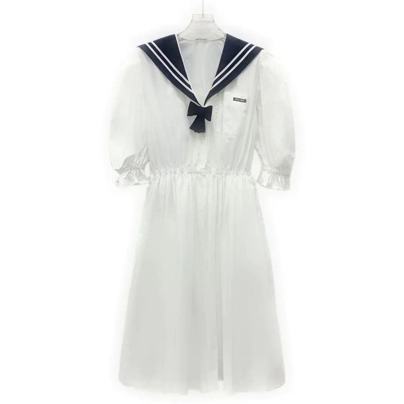 Miu Miu Miu Miu White Cotton Dress with Sailor Collar 0089 Size M / US 6-8 / IT 42-44 - 1 Thumbnail
