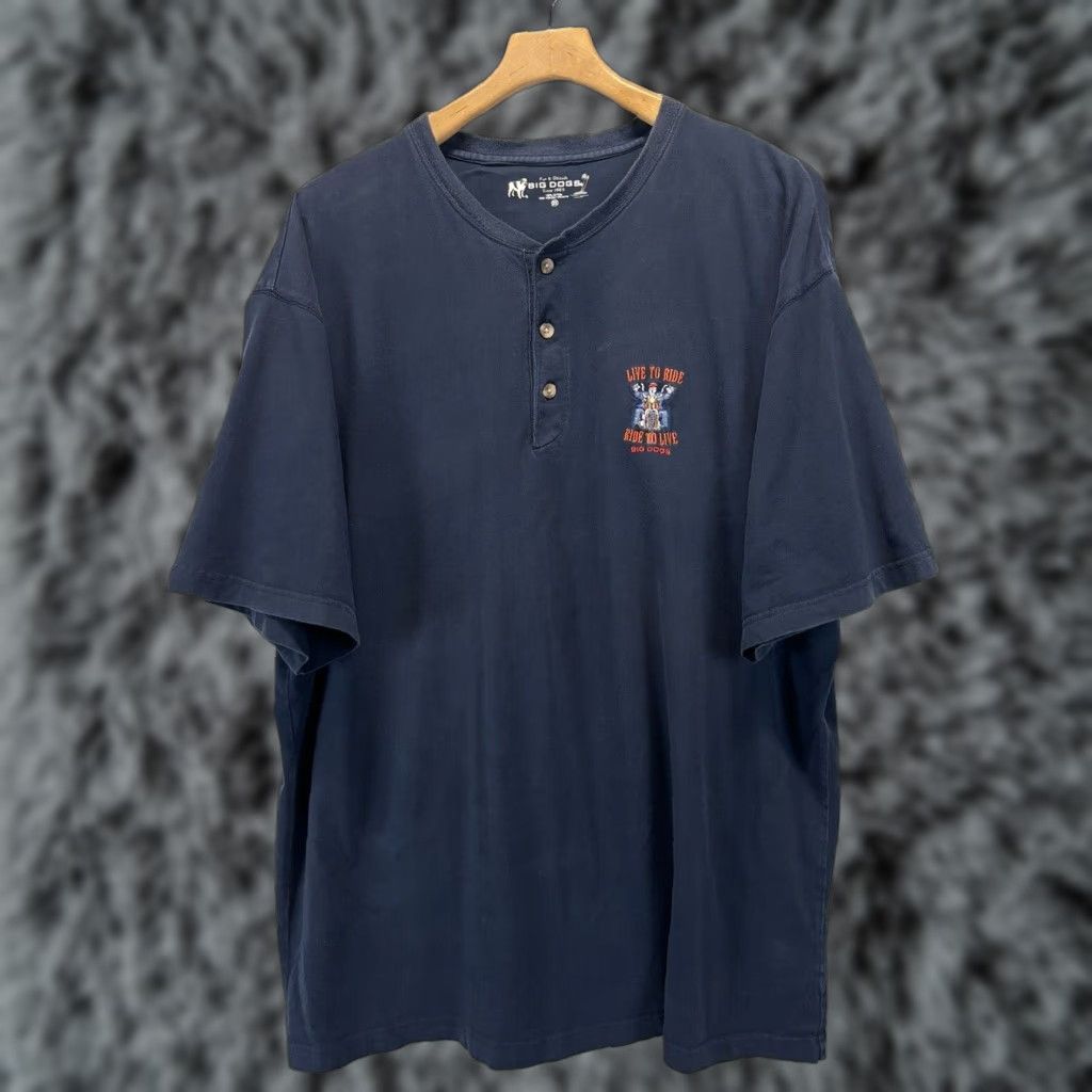 Big Dogs VINTAGE Big Dogs Henley Shirt 2XL Men Navy Blue Short Sleeve Motorcycle Live To Ride Mens T-Shirt Size US XXL / EU 58 / 5 - 1 Thumbnail