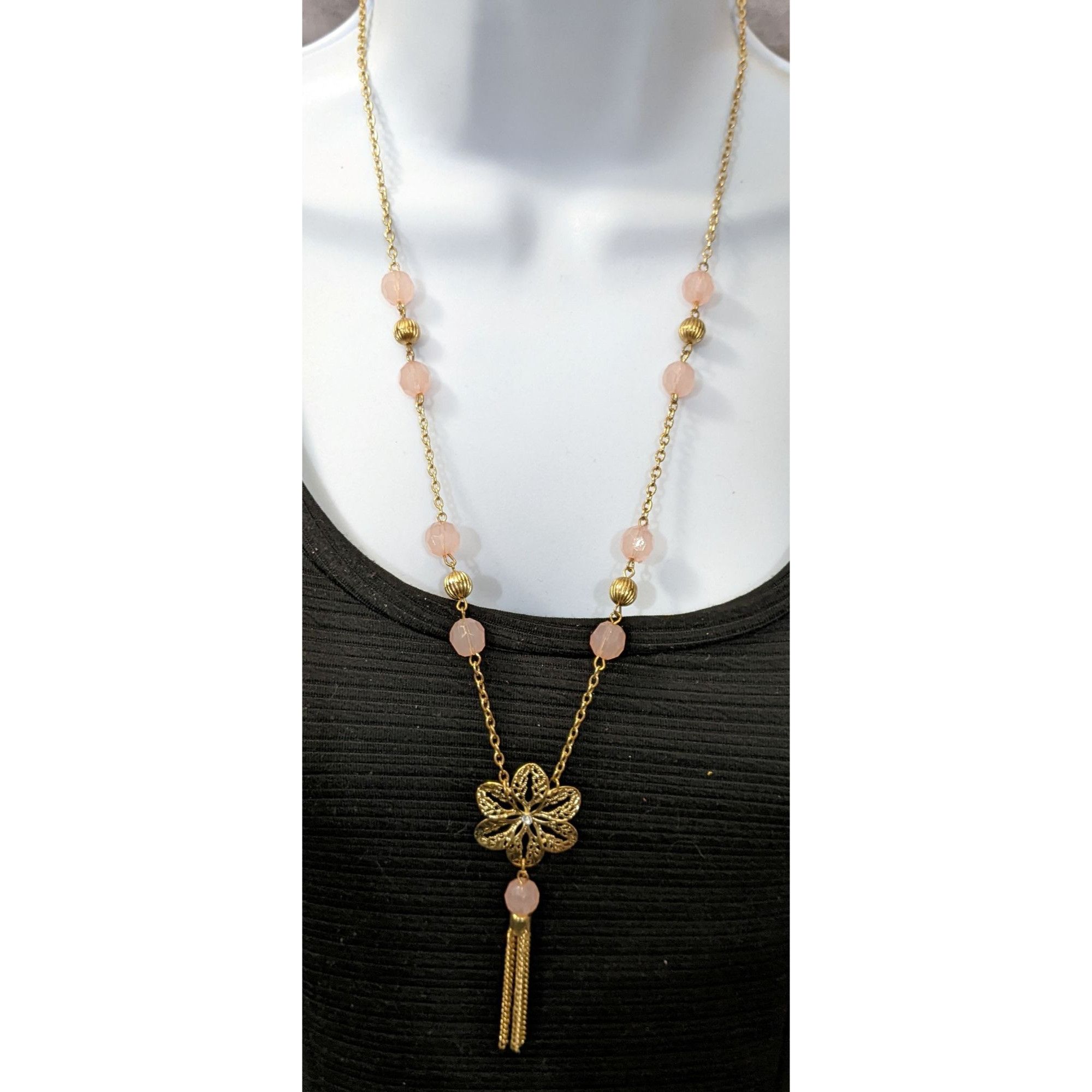 Other Pink And Gold Filigree Flower Tassel Necklace Size ONE SIZE - 3 Thumbnail