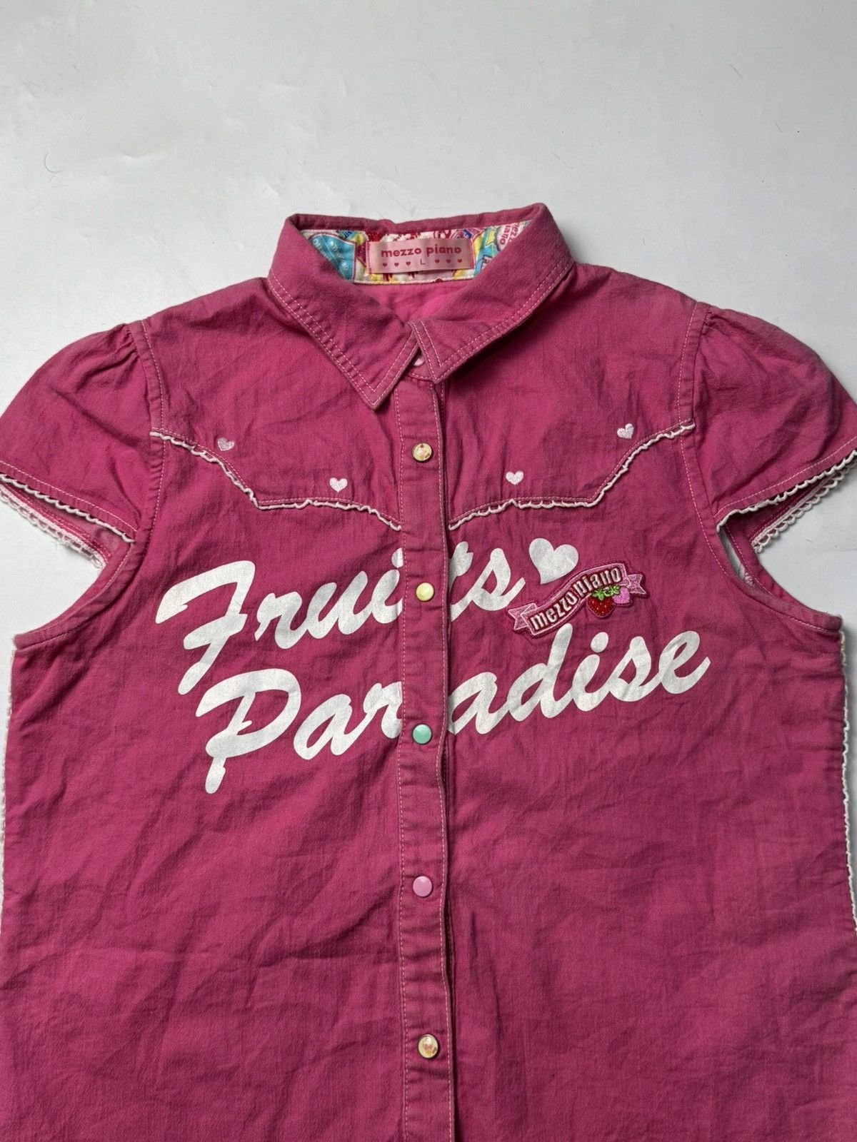 Angel Blue Mezzo Piano 2000s Love Fruit Button Shirt Size M / US 6-8 / IT 42-44 - 3 Thumbnail