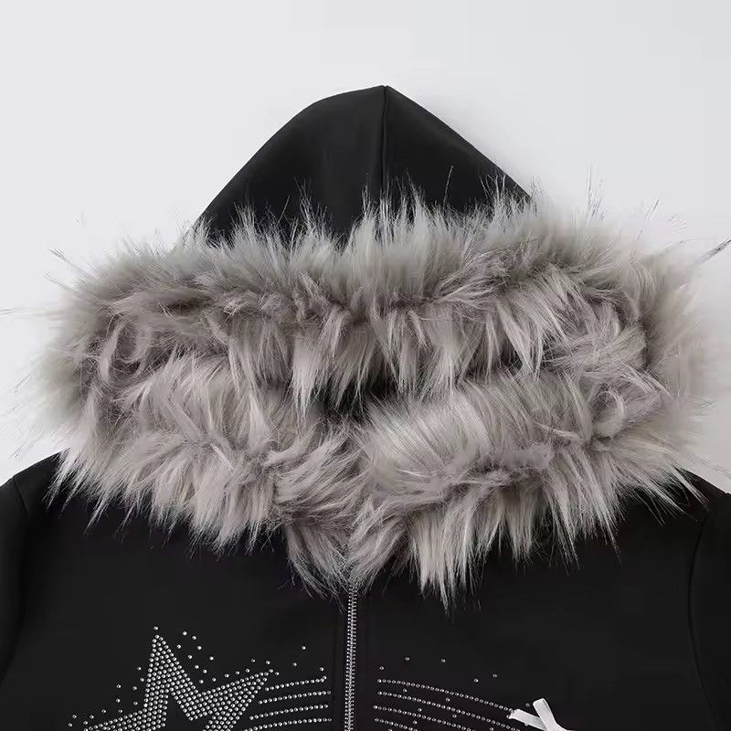 Other Y2k Rhinestone Fur Hooded Jacket Zipper Hoodie Retro Size S / US 4 / IT 40 - 7 Thumbnail