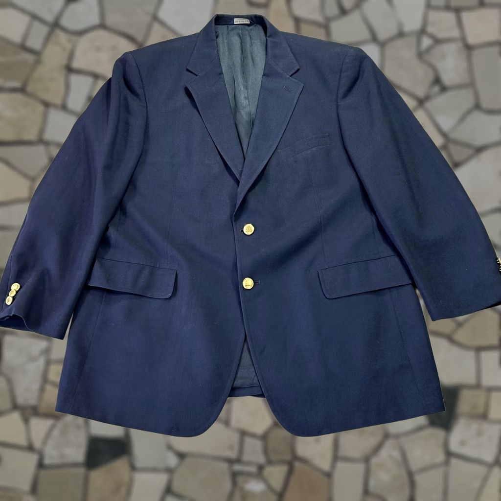Brooks Brooks 346 Blazer Mens 44 Navy 100% Worsted Wool Sport Coat Jacket Gold Buttons Size 44R - 1 Thumbnail