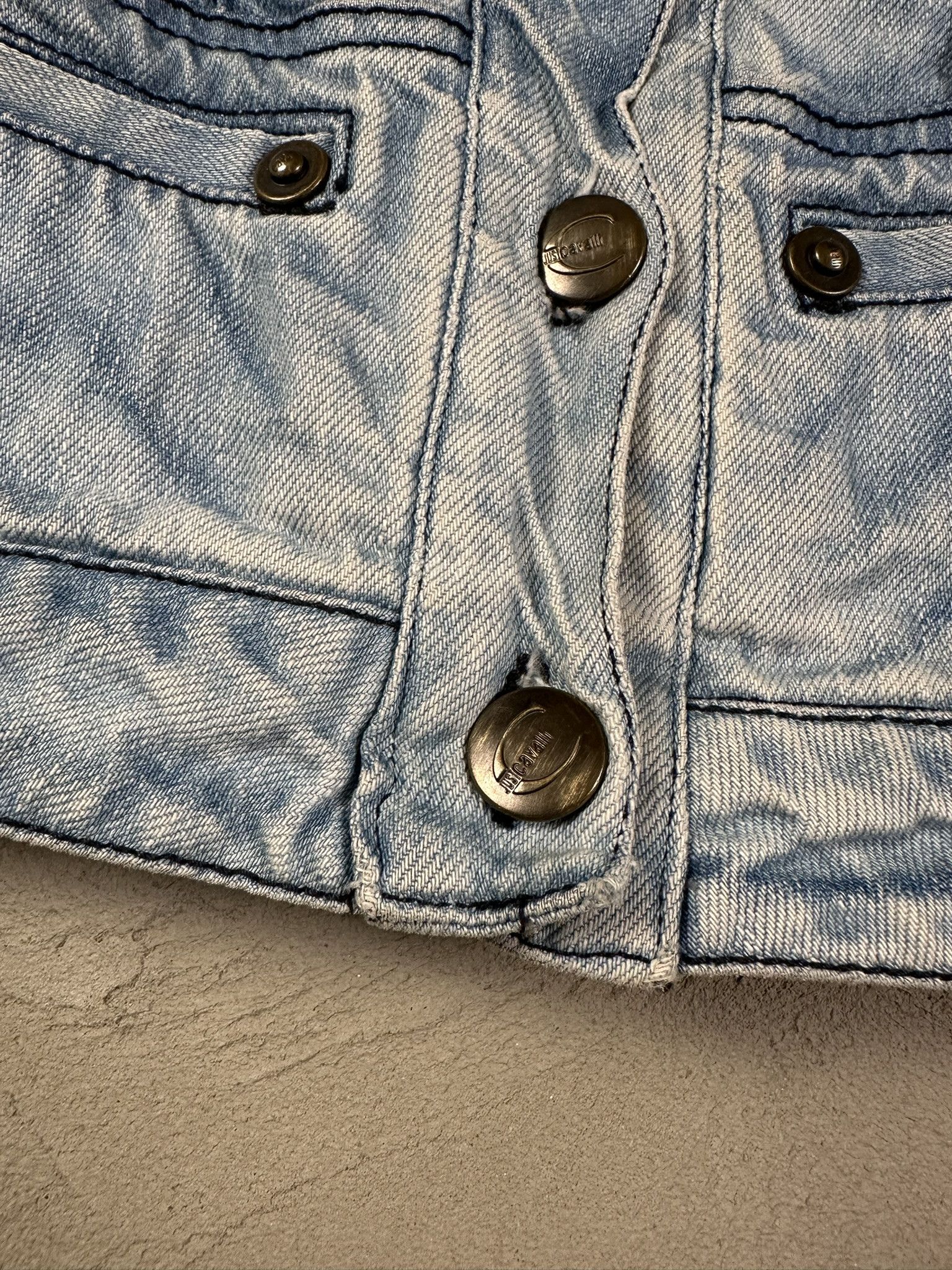 Just Cavalli 2000s Roberto Cavalli Denim Faded Jacket Y2k Size XS / US 0-2 / IT 36-38 - 8 Thumbnail