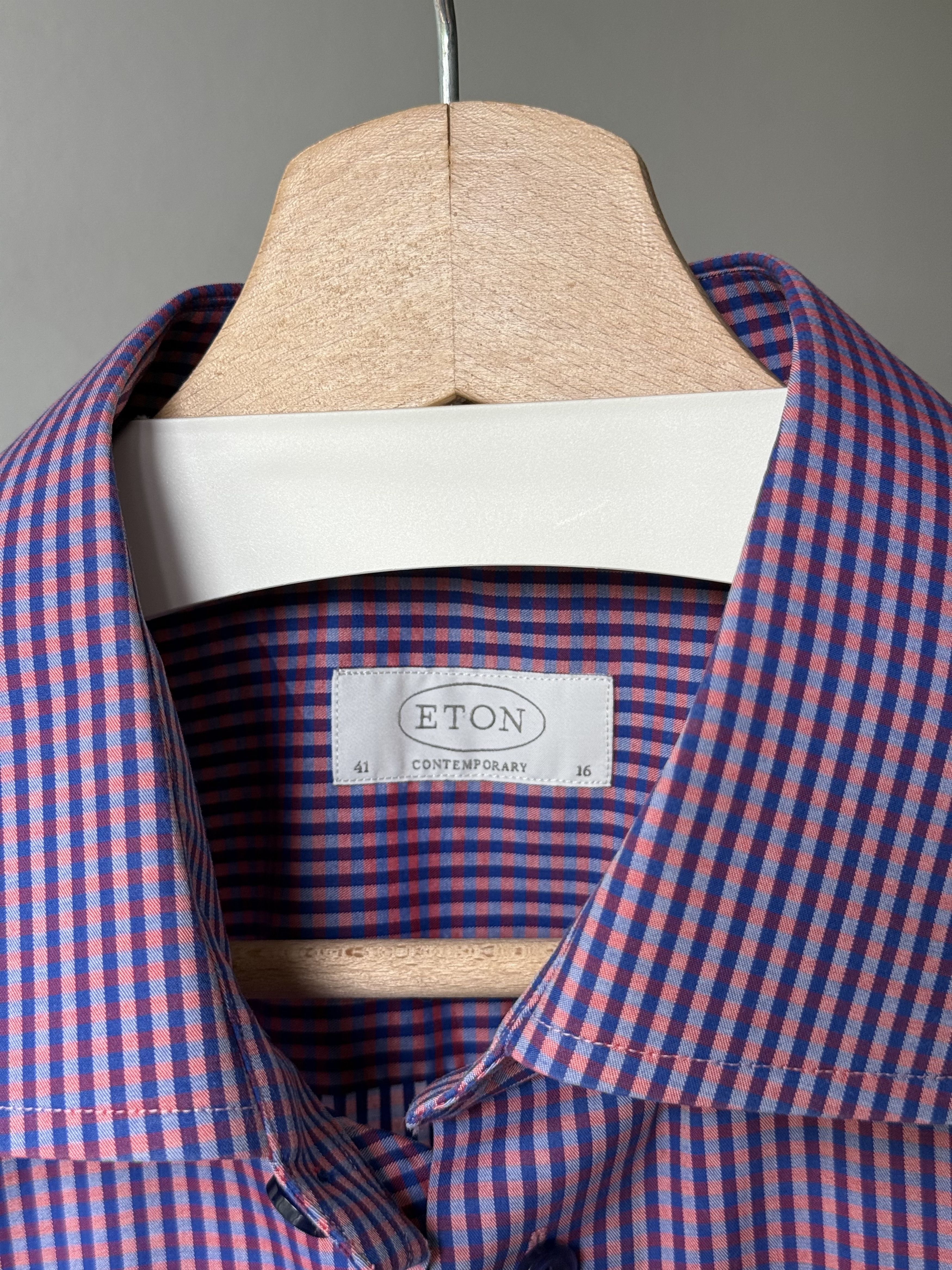 Eton Eton Contemporary Fit Purple Checked Cotton L/S Dress Shirt Size US L / EU 52-54 / 3 - 8 Thumbnail