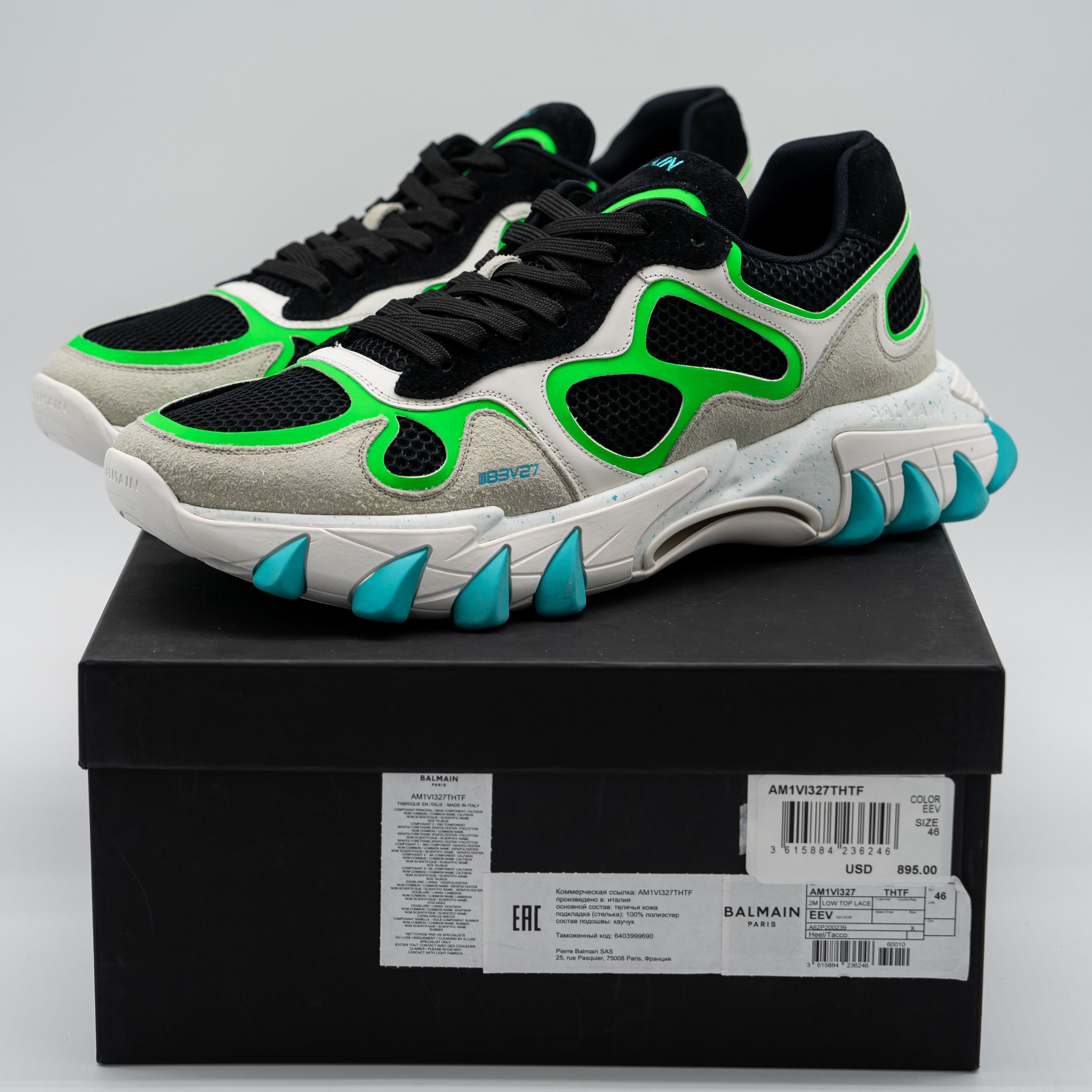 Balmain 46 13 US Balmain B-East White Black Green Blue Sneakers Size US 13 / EU 46 - 13 Thumbnail