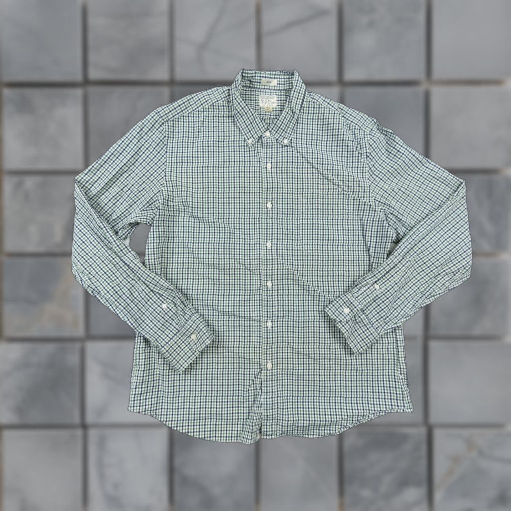 J.Crew VINTAGE not applicable; JCrew Men Shirt XL Green Blue Button-Up Long Sleeve Stretch Plaid Size US XL / EU 56 / 4 - 1 Thumbnail