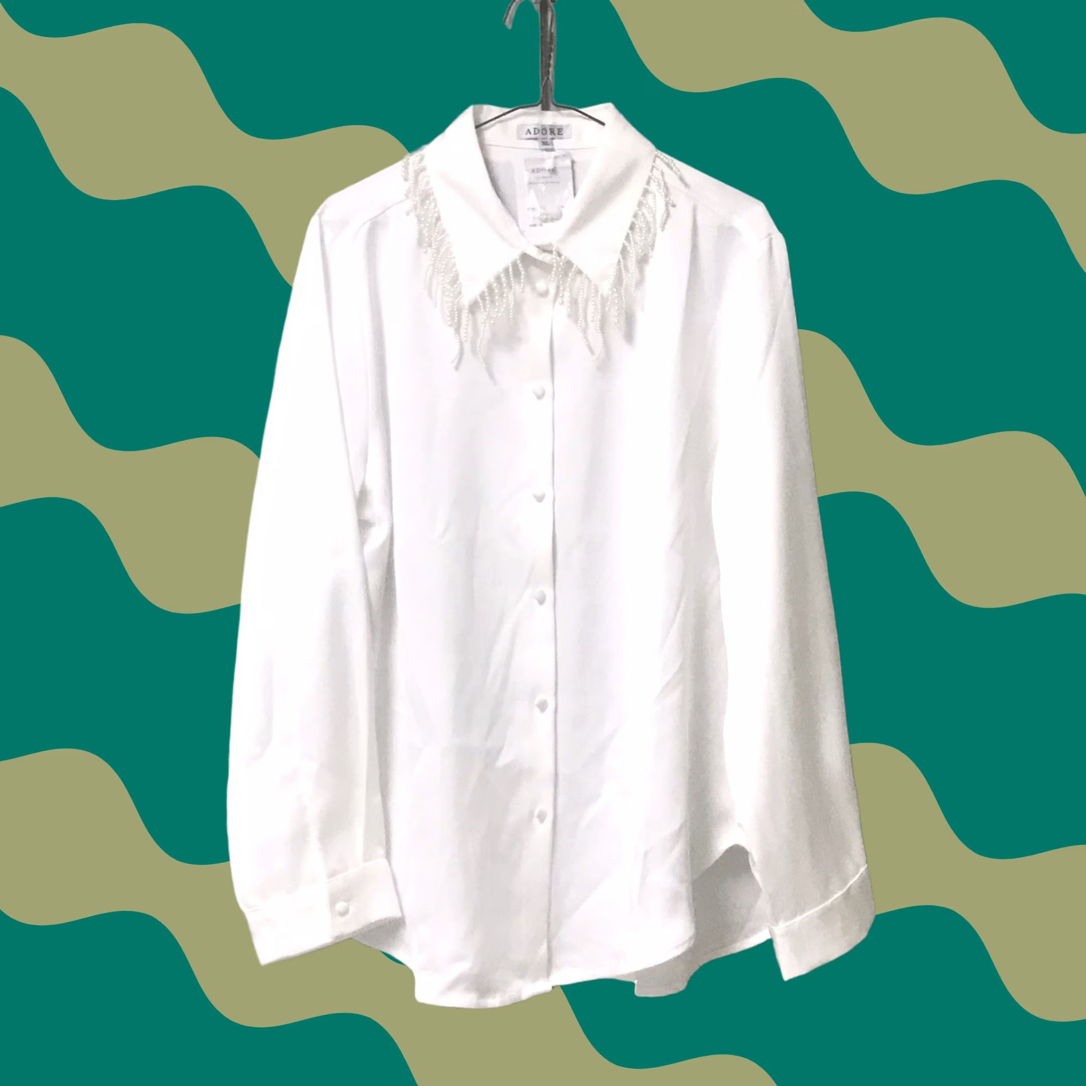 Vintage Adore White Pearl Collar Button-Up Long Sleeve Top Blouse XL Women Size XL / US 12-14 / IT 48-50 - 1 Thumbnail