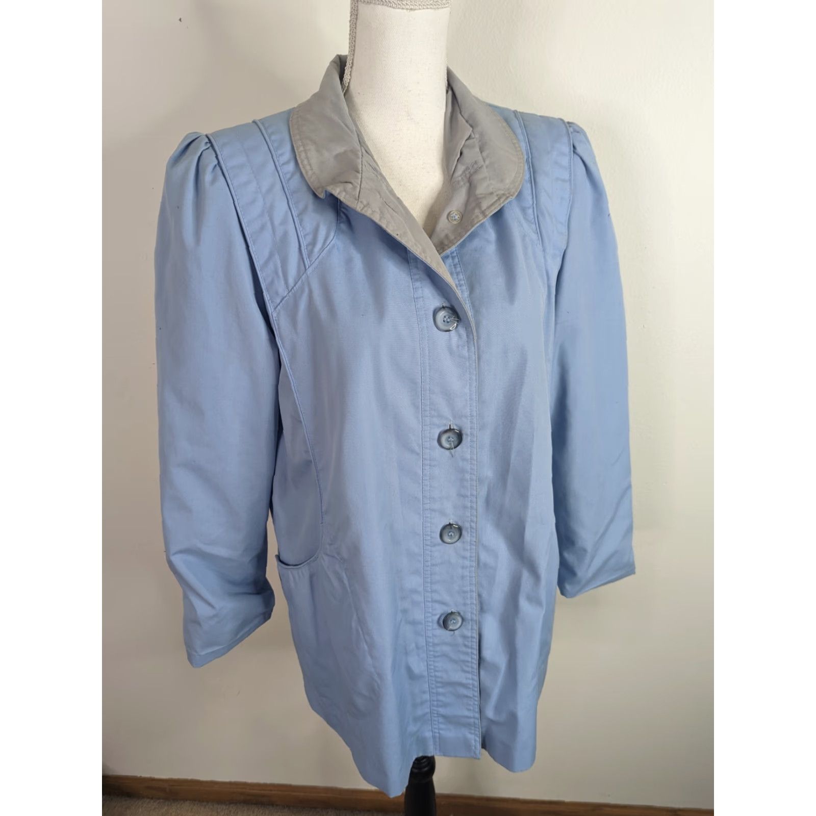 Vintage VINTAGE 80s Puff Sleeve Jacket Lightweight Coat Blue Women's Medium 11/12 Size M / US 6-8 / IT 42-44 - 2 Thumbnail
