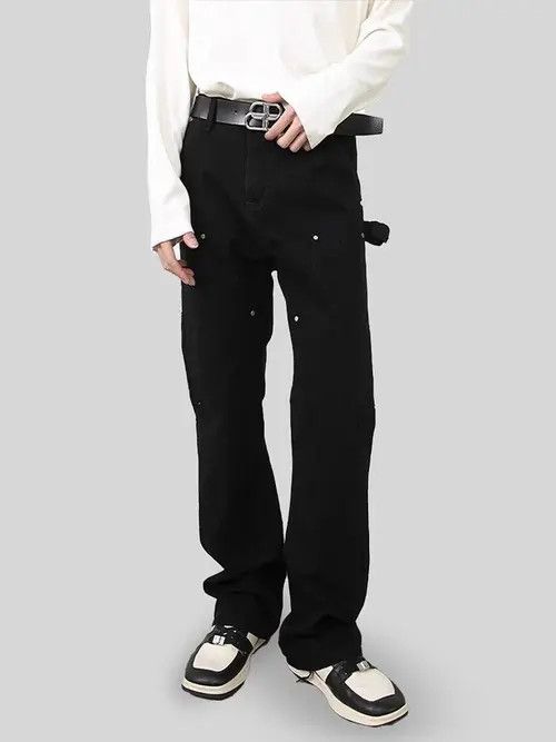 image of Casual Loose Fitting Straight Leg Jeans in Black, Men's (Size 30)