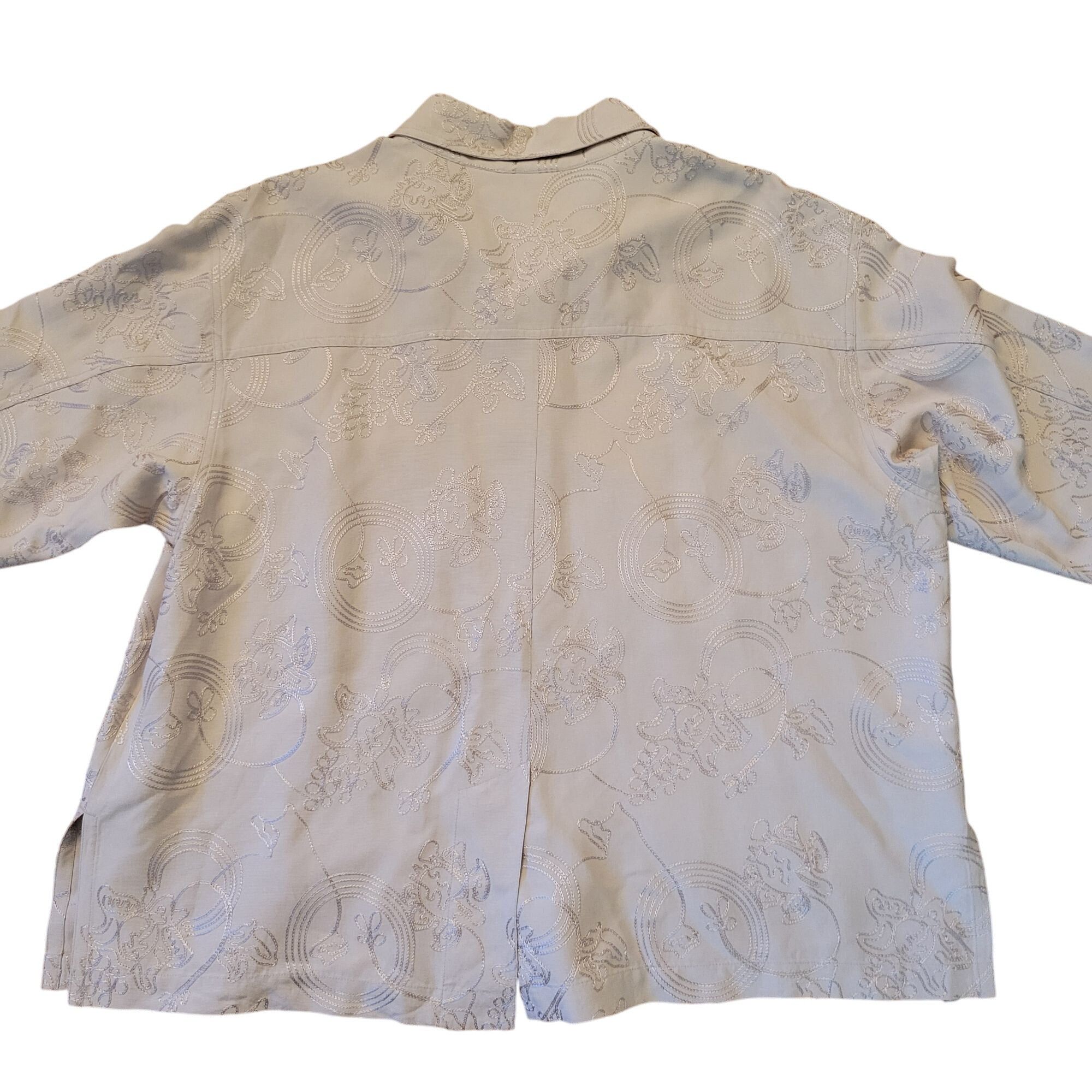 Chicos Chicos Design 3 Beige Embroidered Button Up Silk Blouse Size XL / US 12-14 / IT 48-50 - 4 Thumbnail