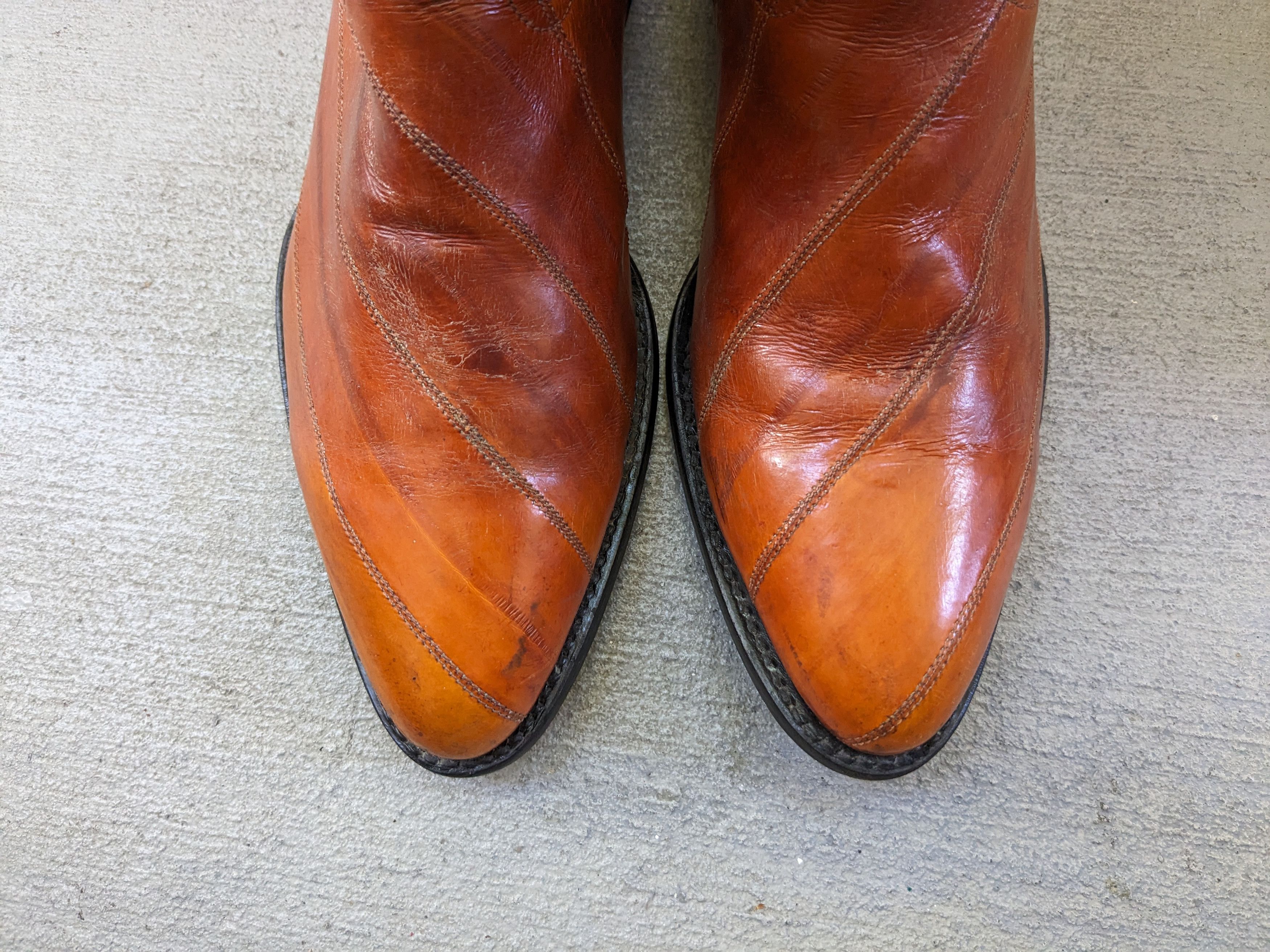 Vintage Eel Cowboy Boots Brown 8.5 Leather Mexico Botas Ranchwear Size US 8.5 / EU 41-42 - 6 Thumbnail