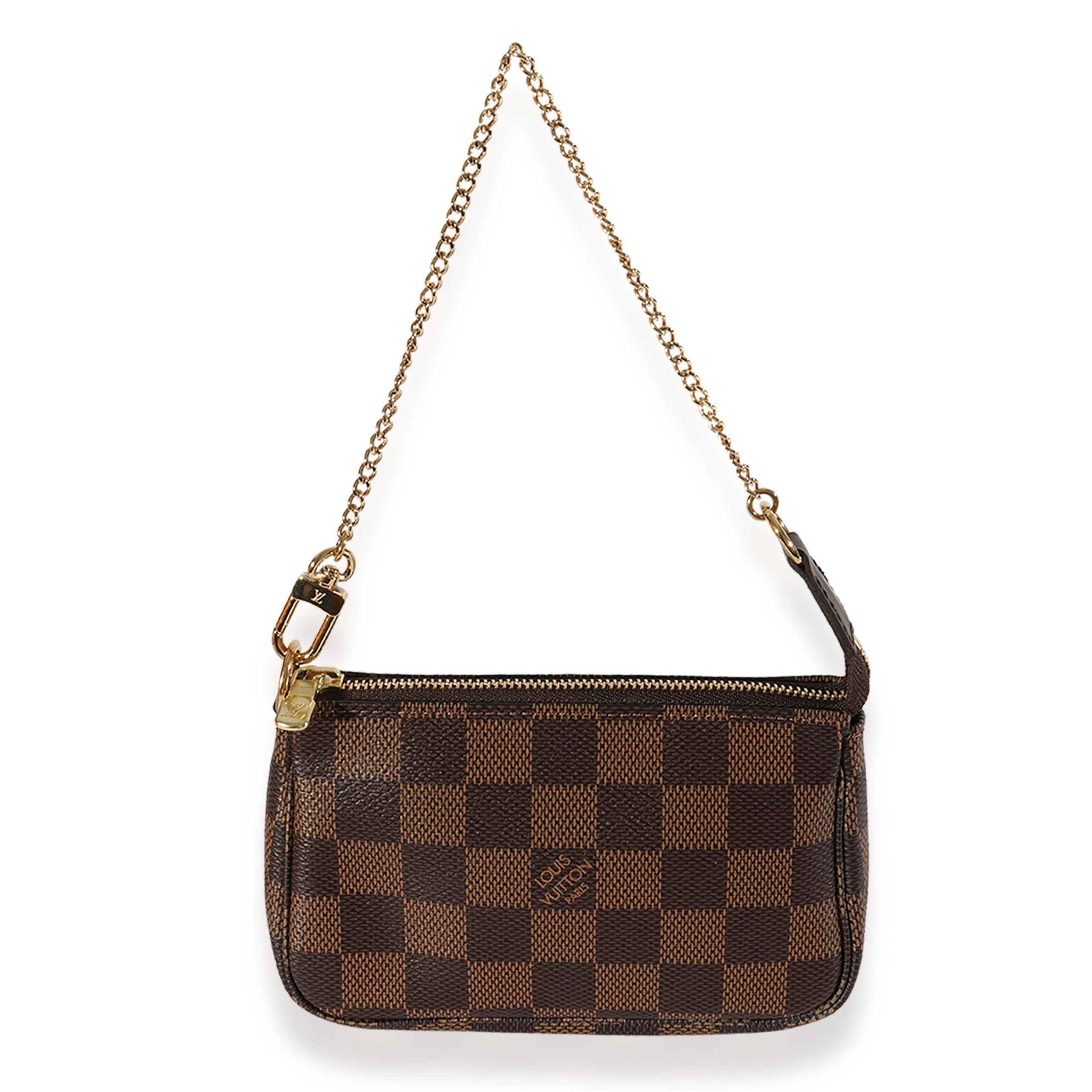 image of Louis Vuitton Damier Ebene Mini Pochette Accessories in Brown, Women's
