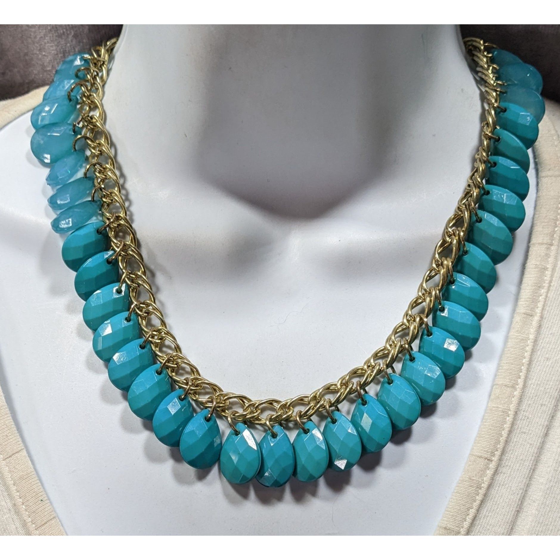 Other Turquoise Teardrop Faceted Beaded Fringe Necklace Size ONE SIZE - 4 Thumbnail