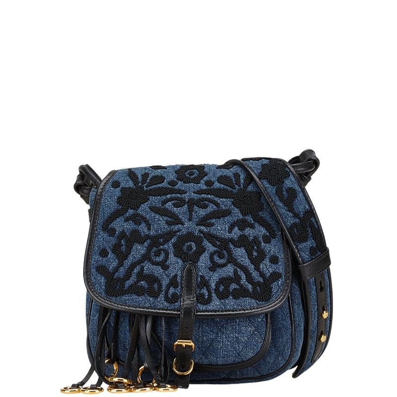 Prada Prada Prada Embroidered Denim Flower Shoulder Bag 1BH059 Denim Shoulder Bag 1BH059 in Very Good Condition Size ONE SIZE - 1 Thumbnail