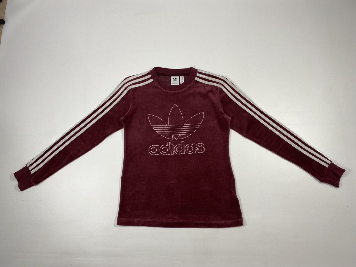 Adidas 🔥LASTDROP🔥 Adidas Velour Trefoil Bordeaux Stripes Sweatshirt Size XS / US 0-2 / IT 36-38 - 12 Thumbnail