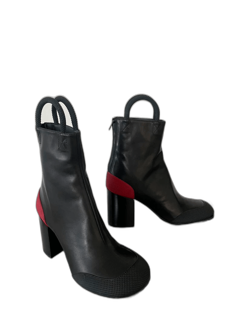 Black High Heel Boots with Red Detail-2506