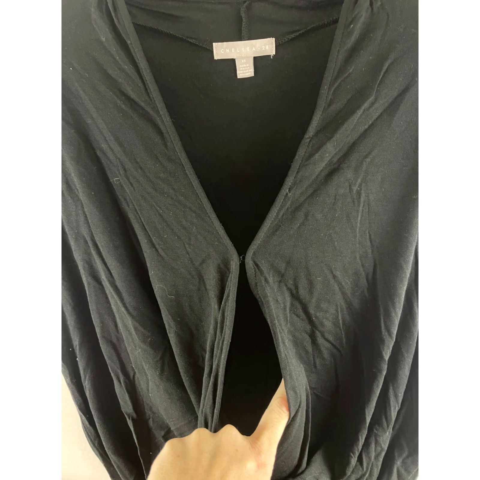 Vintage Chelsea28 Shirt Women's XS Black Deep V-Neck Cropped Short Sleeve Faux Wrap Size XS / US 0-2 / IT 36-38 - 3 Thumbnail