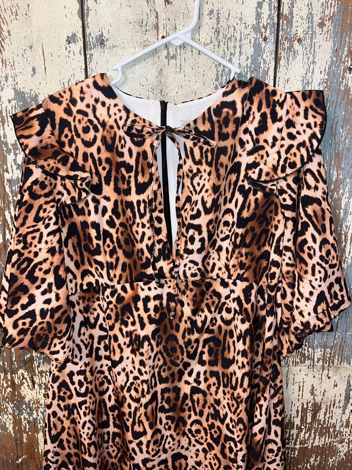 Designer NWT Queen Bee Maternity tie neck midi dress leopard print 12 Size L / US 10 / IT 46 - 4 Thumbnail