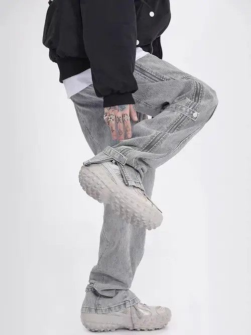 Japanese Brand Distressed washed side zip micro-flare jeans Size US 32 / EU 48 - 1 Thumbnail