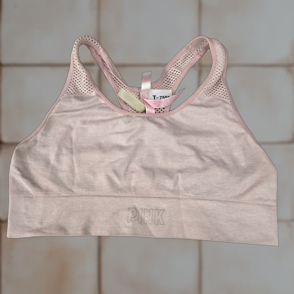Victorias Secret Pink Victoria's Secret Sports Bra Large Pink Wireless Racerback Opaque Womens