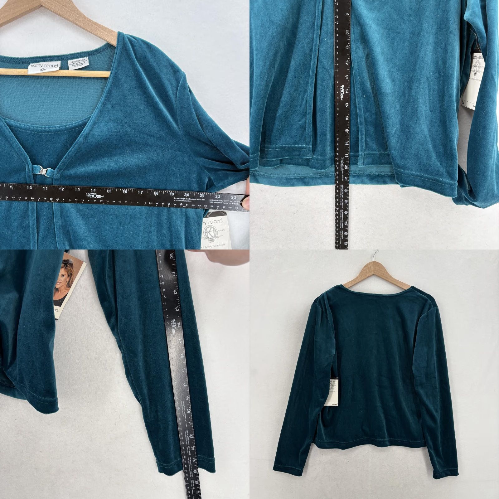 Velour Kathy Ireland Blouse Womens Large Blue Teal Velour Scoop Neck Long Sleeve VTG Size L / US 10 / IT 46 - 8 Thumbnail