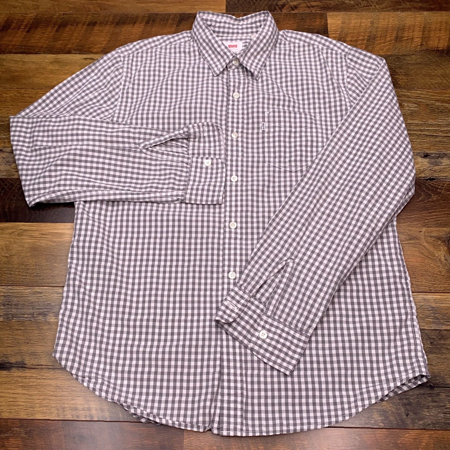 Levi's Levi's Shirt Adult Large Gray Front Pocket Check Button Up Mens Size US L / EU 52-54 / 3 - 2 Thumbnail