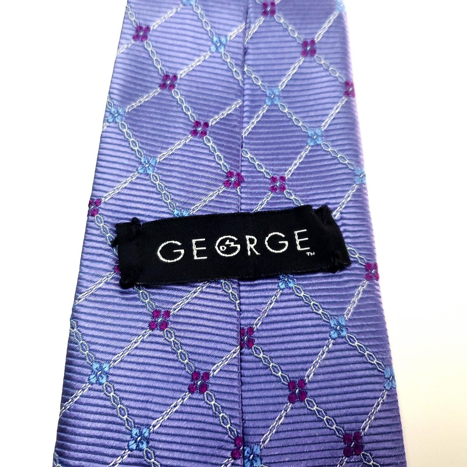 George George Silk Tie Purple Woven Wide Size ONE SIZE - 3 Thumbnail