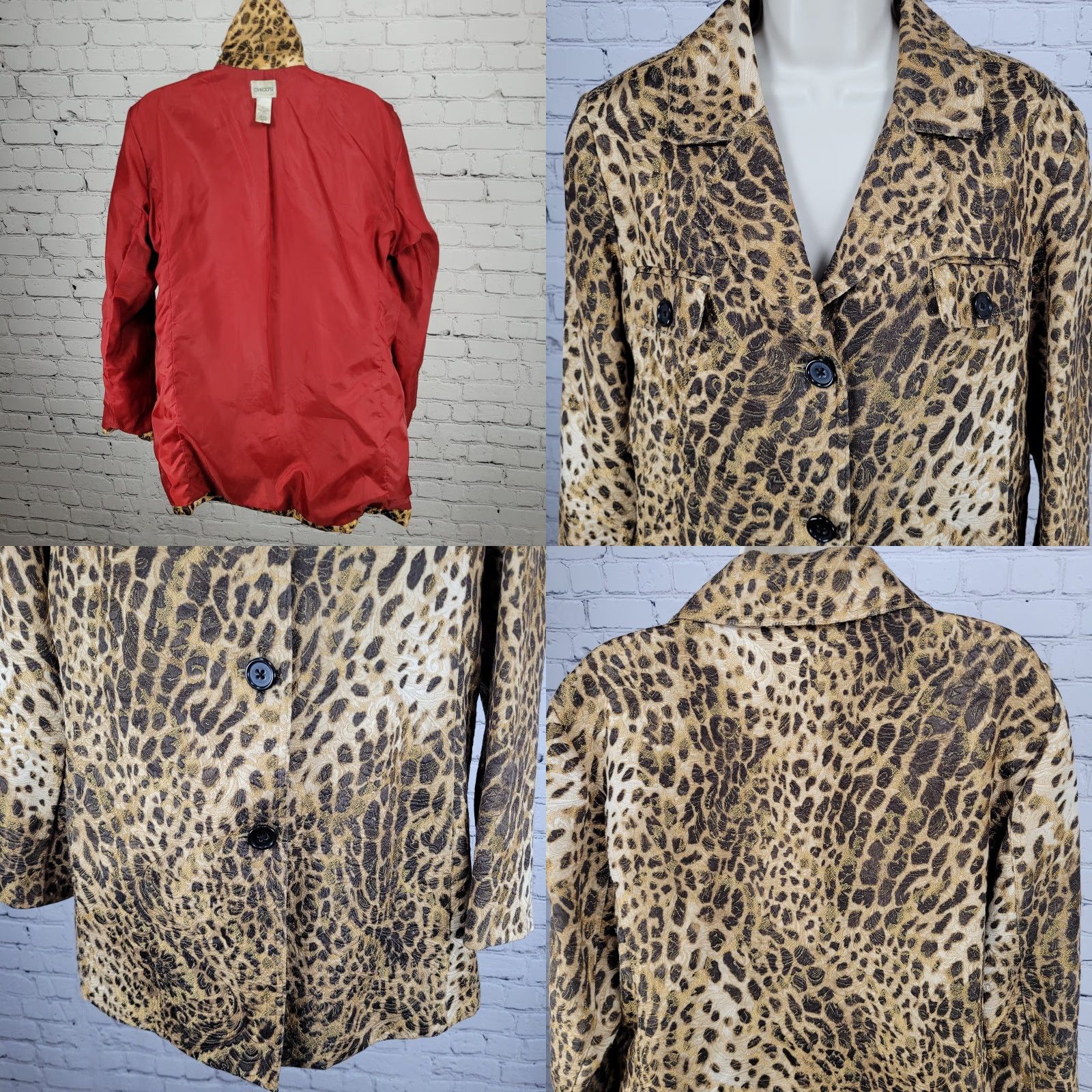 Vintage Chico's Leopard Buttoned Lightweight Lined Jacket 2 US 12 Women Medium? Size XS / US 0-2 / IT 36-38 - 8 Thumbnail