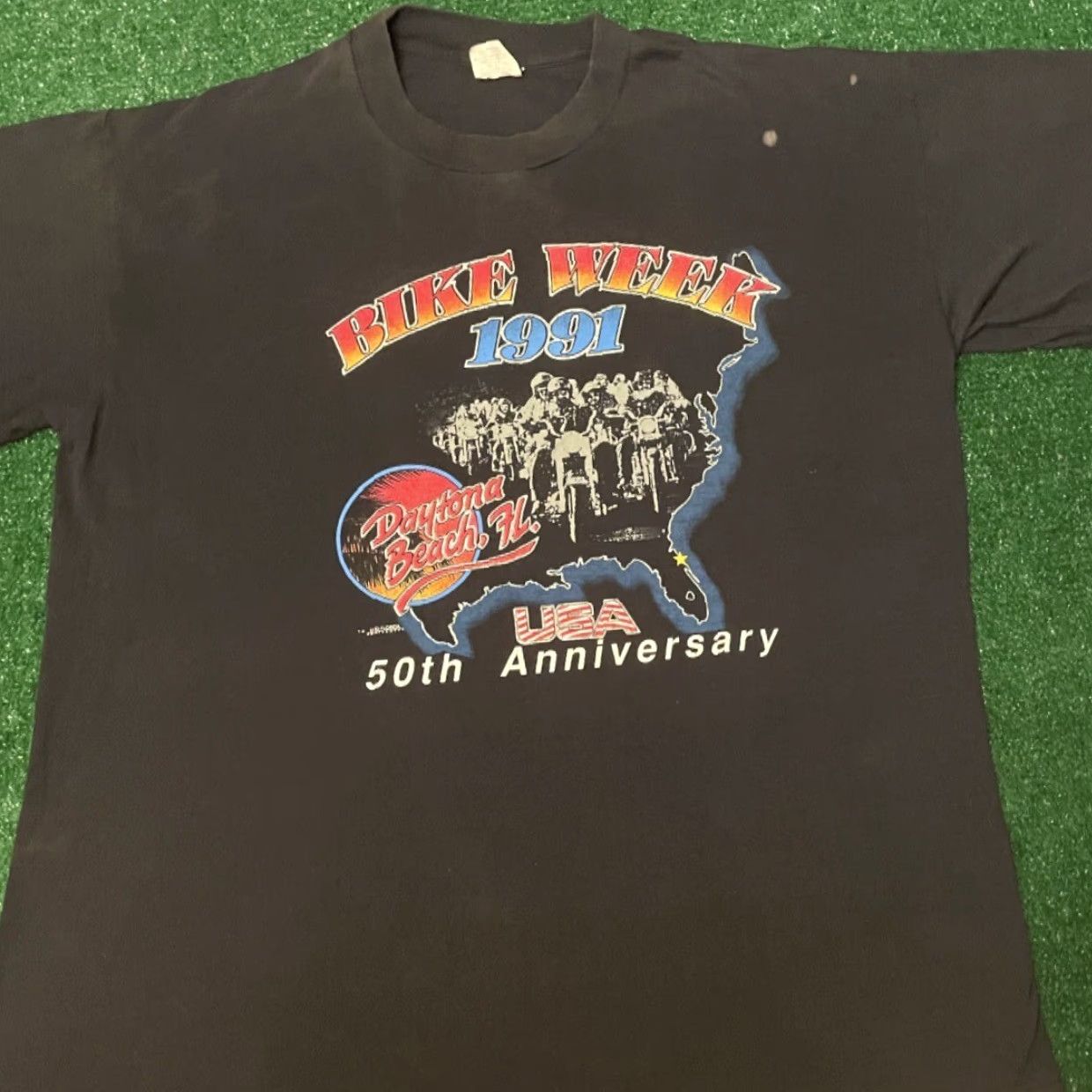 Vintage VINTAGE 90s Bike Week USA Biker Daytona Beach Florida Eagle 1991 VTG Shirt XL Gray Mens Short Sleeve T-Shirt Size US XL / EU 56 / 4 - 5 Thumbnail