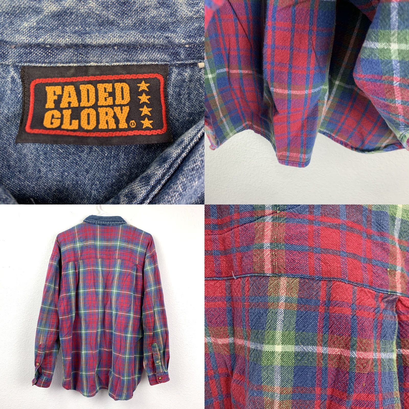 Faded Glory VINTAGE Faded Glory Shirt Plaid Flannel Denim Collar 90s Grunge Med/Large XL 2X Women Reproduction? Size M / US 6-8 / IT 42-44 - 8 Thumbnail