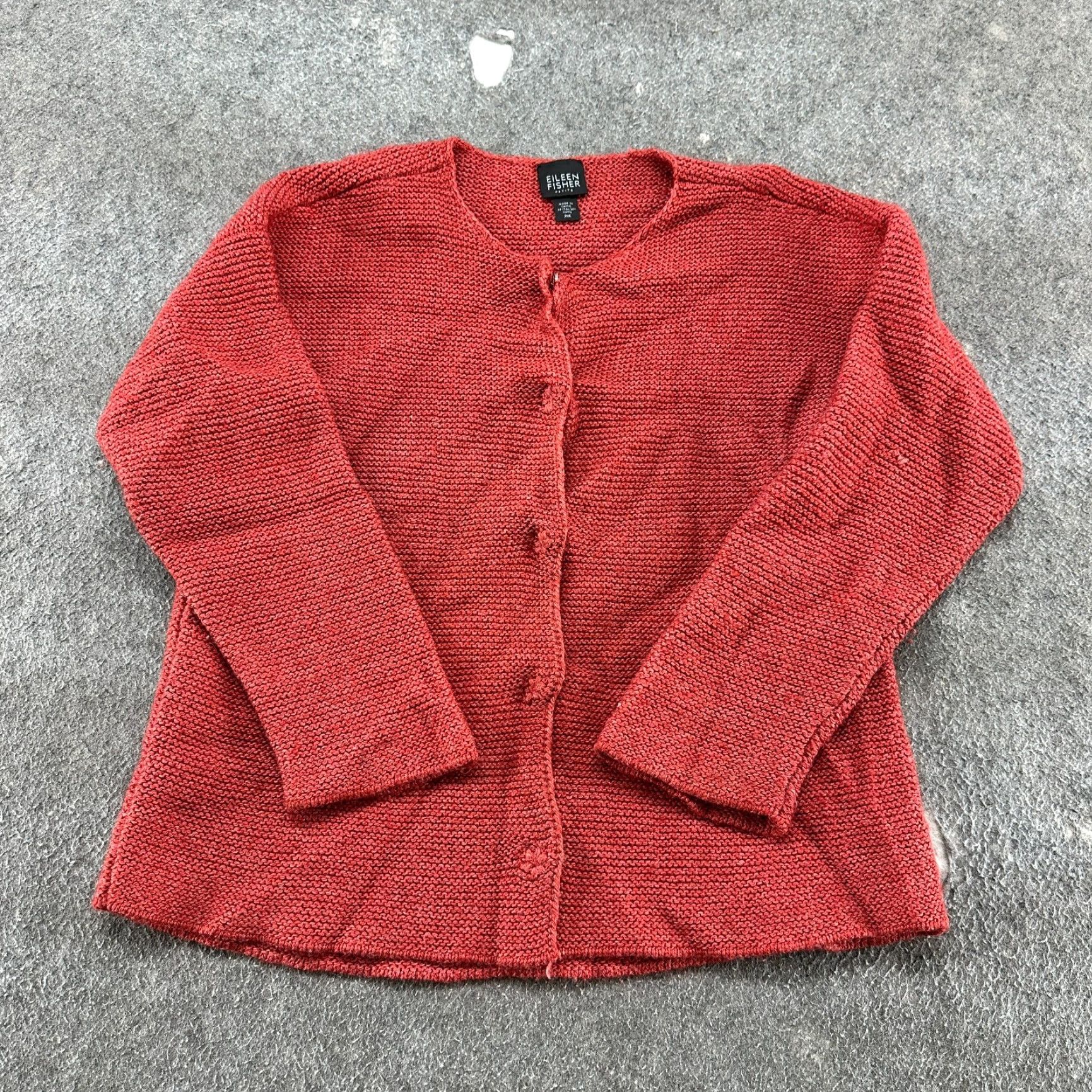 Eileen Fisher Eileen Fisher Cardigan Sweater Womens PM Orange Knit Wool Polyester Raglan Sleeve Round Neck Button 90s Classic All Seasons Lightweight Size M / US 6-8 / IT 42-44 - 2 Thumbnail