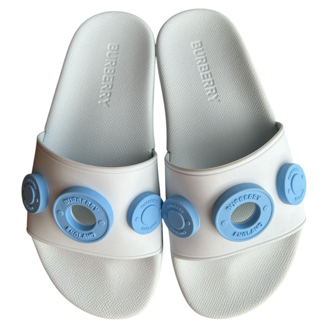 BURBERRY Pale Blue Furley Logo-Embellished Sandals, IT35/US5