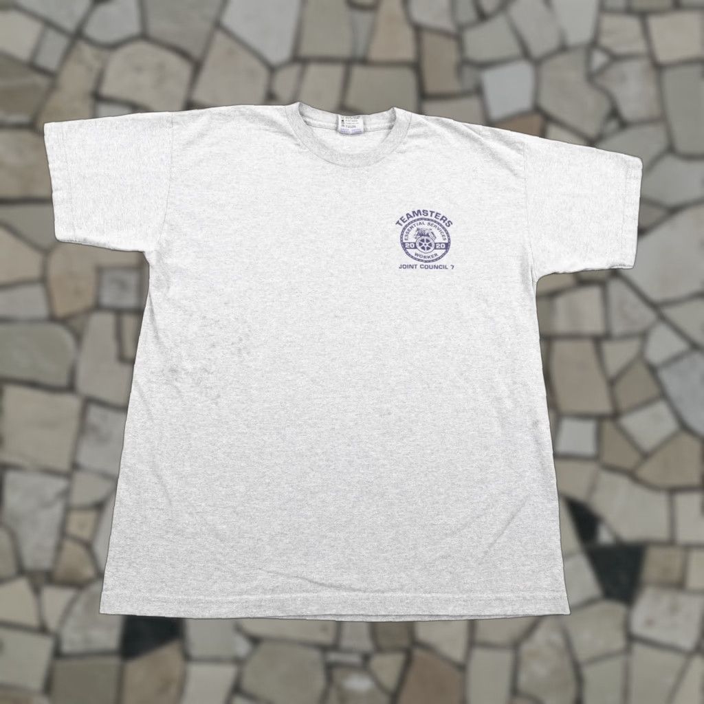 Essentials Teamsters Union Shirt Mens XL Gray Bayside T-Shirt Crew Neck Short Sleeve Graphic Print Work Size US XL / EU 56 / 4 - 1 Thumbnail