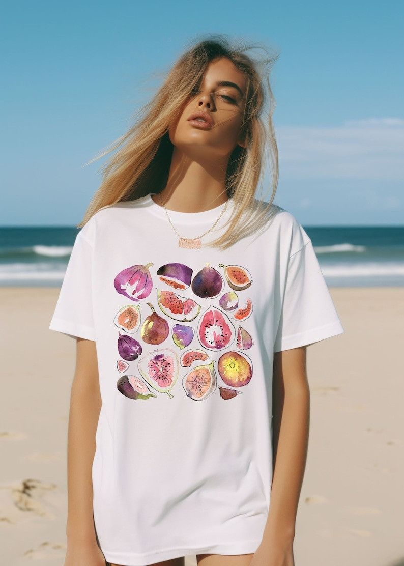 Designer Figs T-Shirt, Vintage Graphic Fruit Shirt Size L / US 10 / IT 46 - 2 Thumbnail