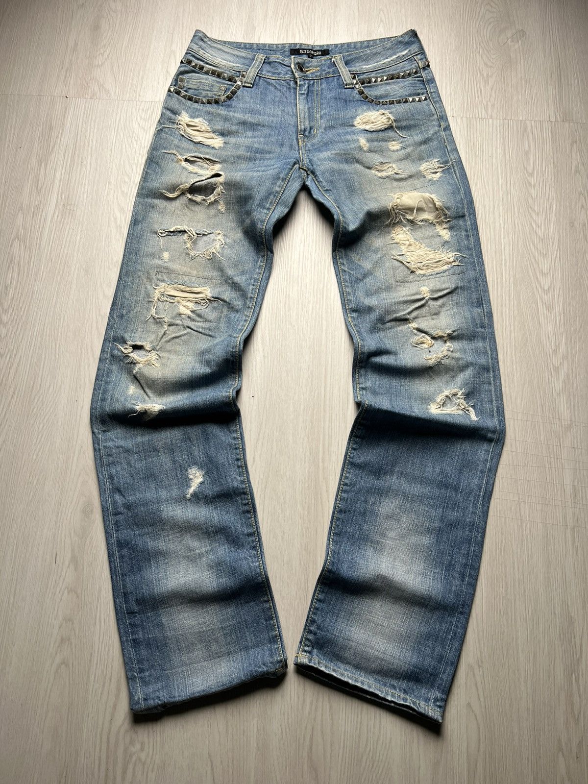 5351 POUR LES HOMMES 5351 Pour Less Hommes Spike Studded Distressed Jeans Size US 29 - 1 Thumbnail