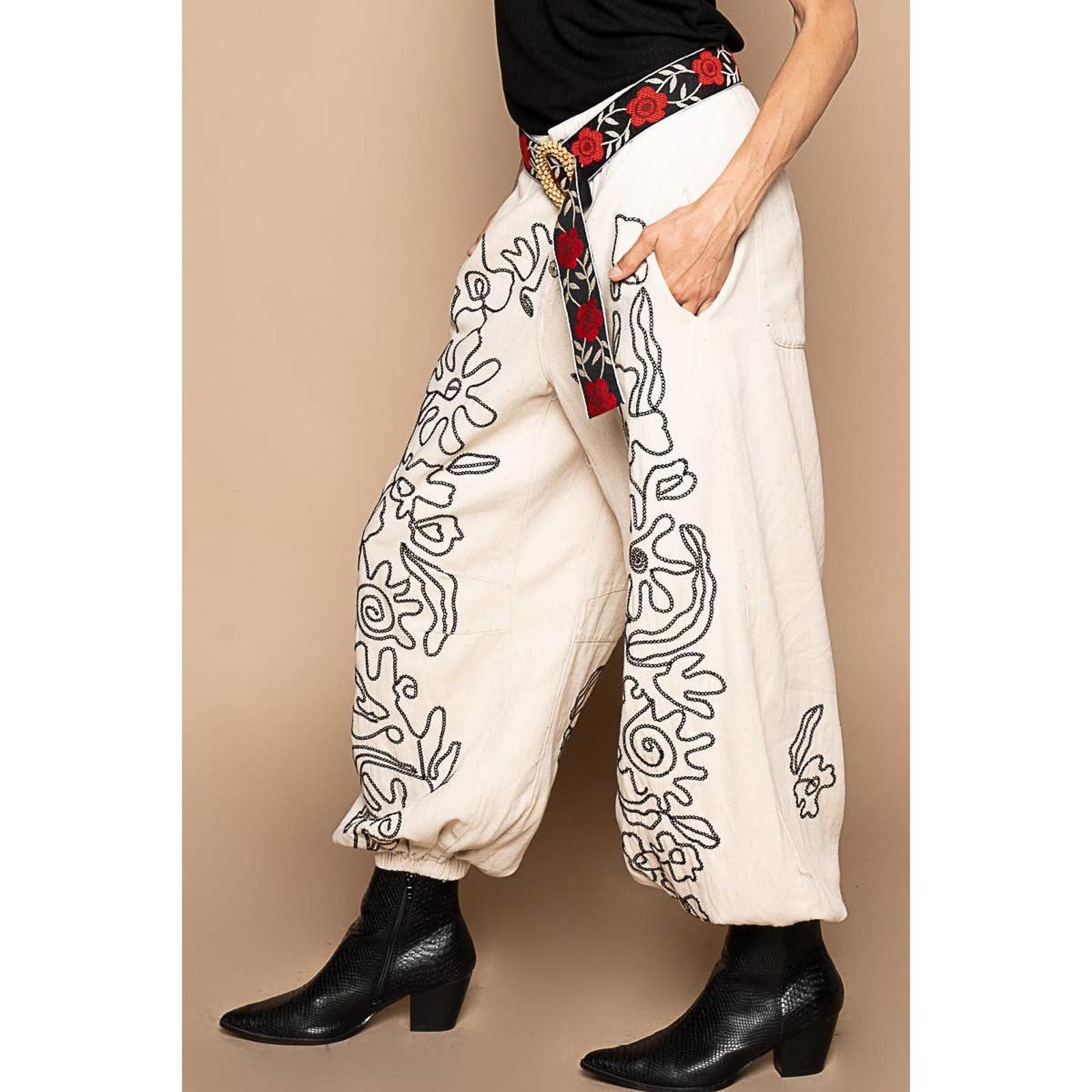 Other Floral Embroidered Pattern Solid Twill Jogger Pants by POL Size 28" / US 6 / IT 42 - 5 Thumbnail