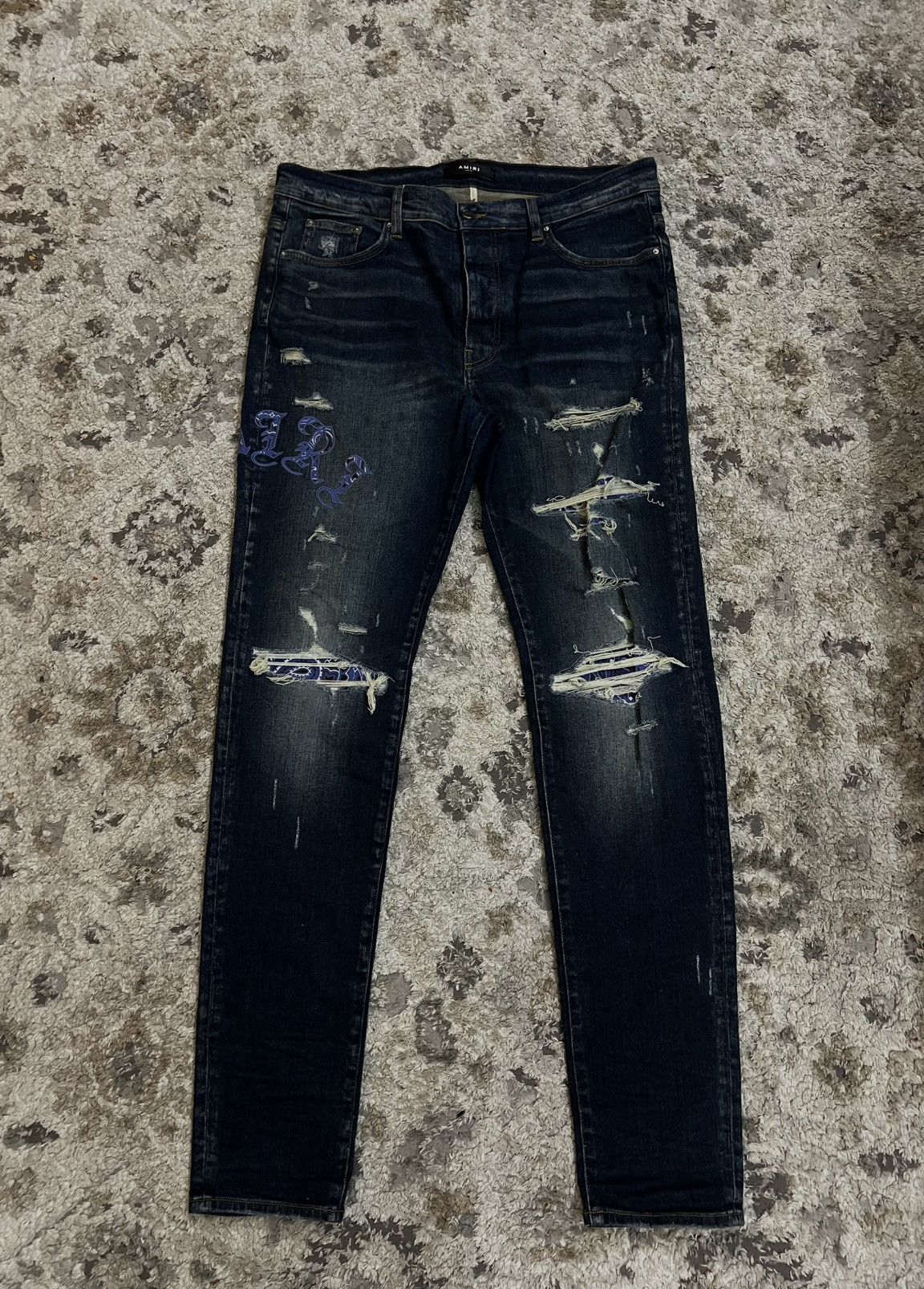 Amiri Amiri MX1 Dark Blue Denim Jeans Blue Bandana Patch – Size 38 Size US 38 / EU 54 - 1 Thumbnail