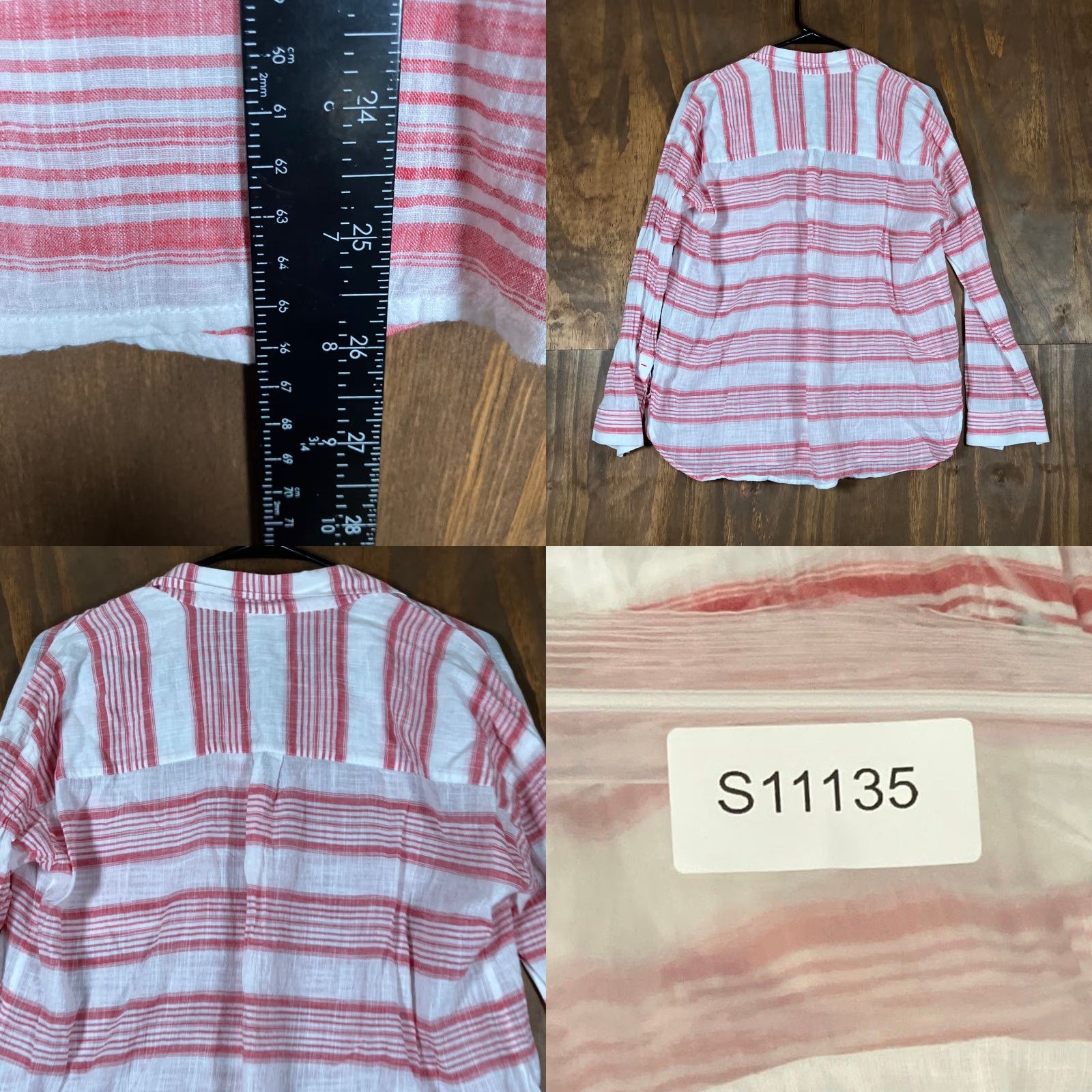 J. Jill J Jill Womens Shirt Striped Button-Up Collared Sheer Lightweight S Pink White Casual Workwear, Tunic, Regular Fit, Long Sleeve, Size S (Mens/Womens) Size S / US 4 / IT 40 - 8 Thumbnail
