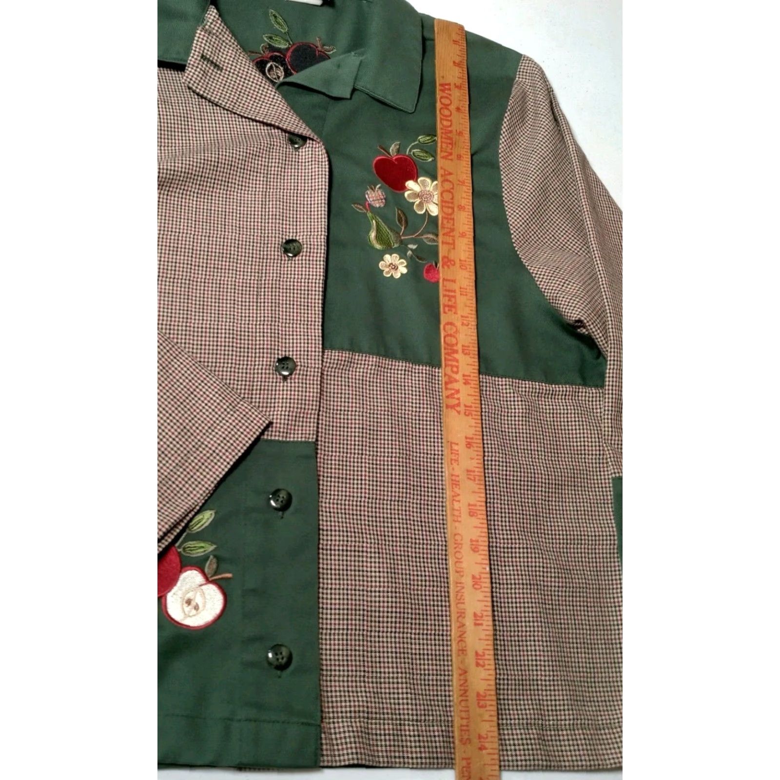 Vintage VINTAGE Bon Worth Shirt Jacket Green Plaid Patchwork Embroidered Cotton Blend Collared Long Sleeve Women's M Size M / US 6-8 / IT 42-44 - 5 Thumbnail