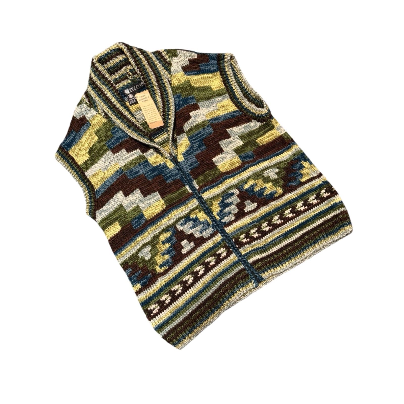Vintage VINTAGE Manos Del Uruguay Cardigan Best Zip Wool Sweater L GEOMETRIC Design NWT Women Vest Brown 100% Wool Knit Open Collarless Regular Fit Size L / US 10 / IT 46 - 3 Thumbnail
