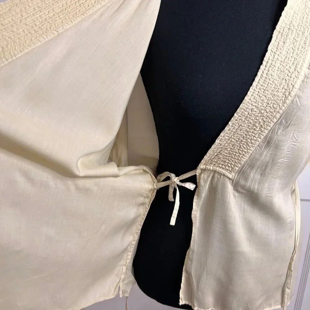 Aritzia Wilfred Yellow Cross Tie Blouse with Kantha Stitching Aroun Size M / US 6-8 / IT 42-44 - 5 Thumbnail