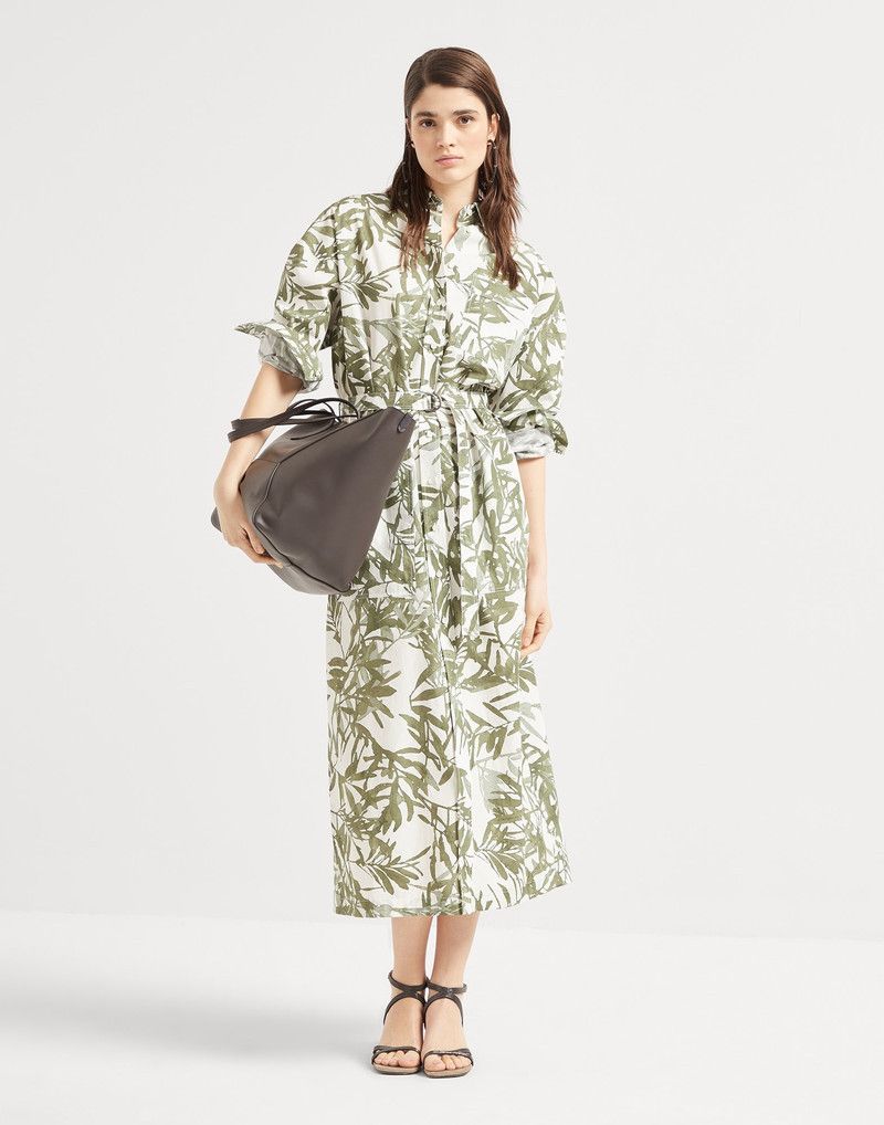 Brunello Cucinelli o1la1rc1a0326 Herbarium Print Poplin Belted Shirt Dress Size L / US 10 / IT 46 - 5 Thumbnail