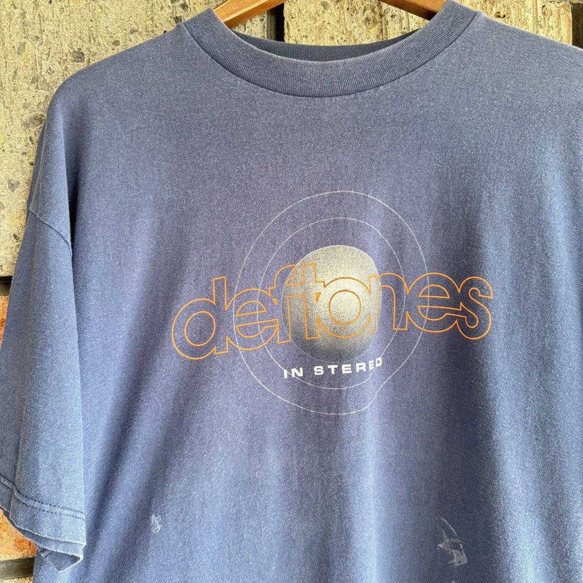 image of Giant x Made In USA VTG 2000 Deftones In Stereo White Pony Band Tour Tee Shirt in Navy Blue (Size X