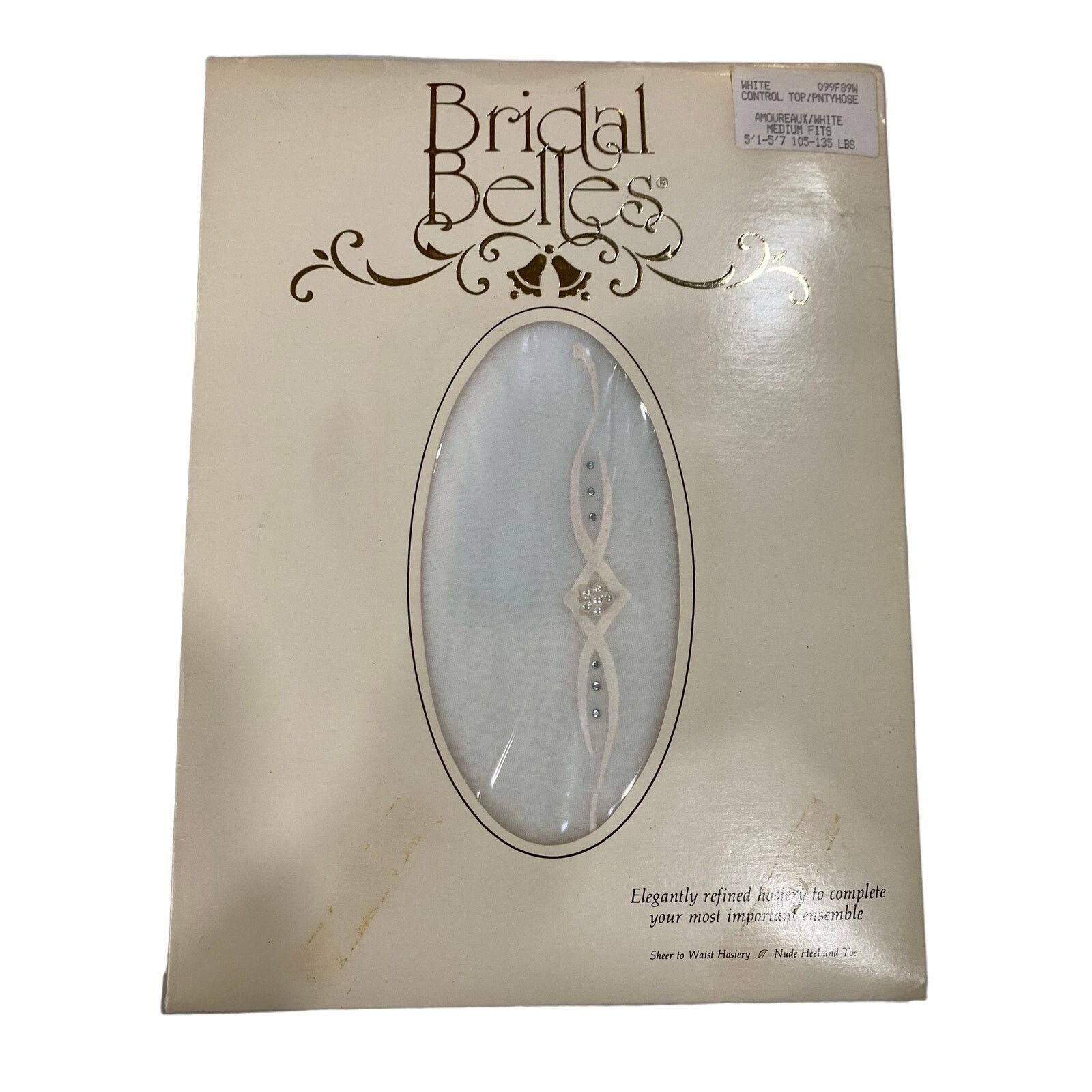 Vintage 80's Bridal Pantyhose | White Flocking Pearls & Rhinestones Size ONE SIZE - 2 Thumbnail