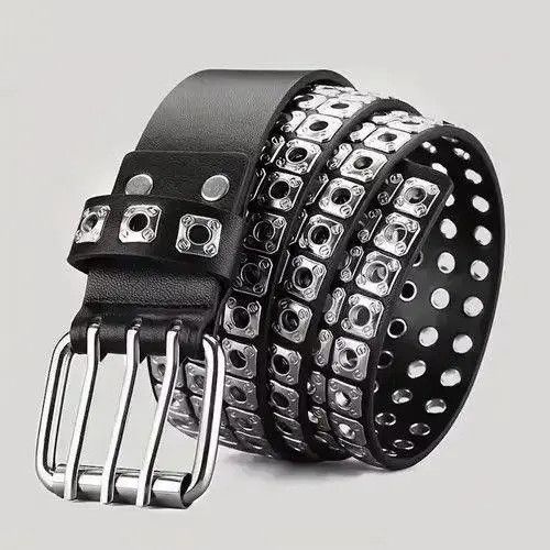 VIBE Silver Triple Line Square Rivet Belt Size ONE SIZE - 5 Thumbnail